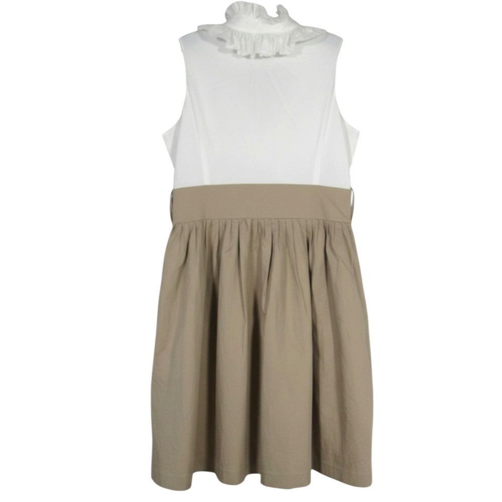 JESSICA HOWARD White/Tan TWILL Ruffle V-Neck PLEATED Zipper MIDI A-LINE DRESS 14 - Picture 5 of 6